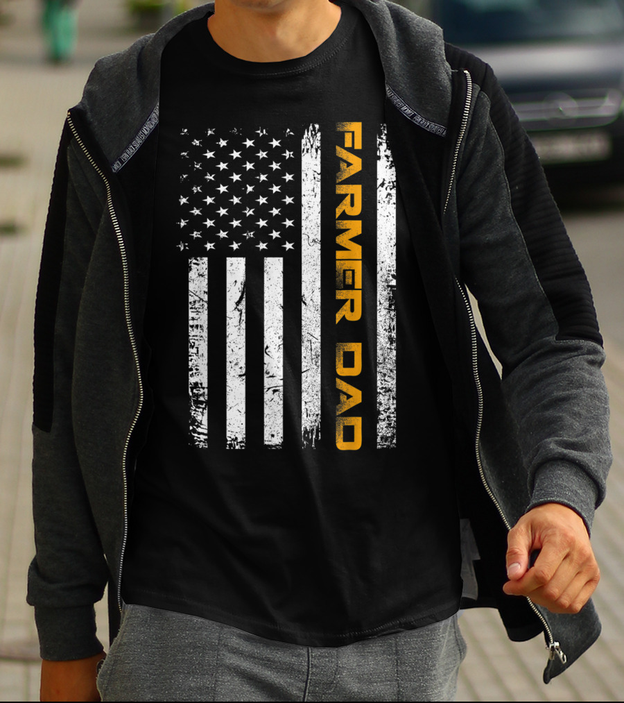 Vintage USA Flag Farmer Dad American Father T-Shirt