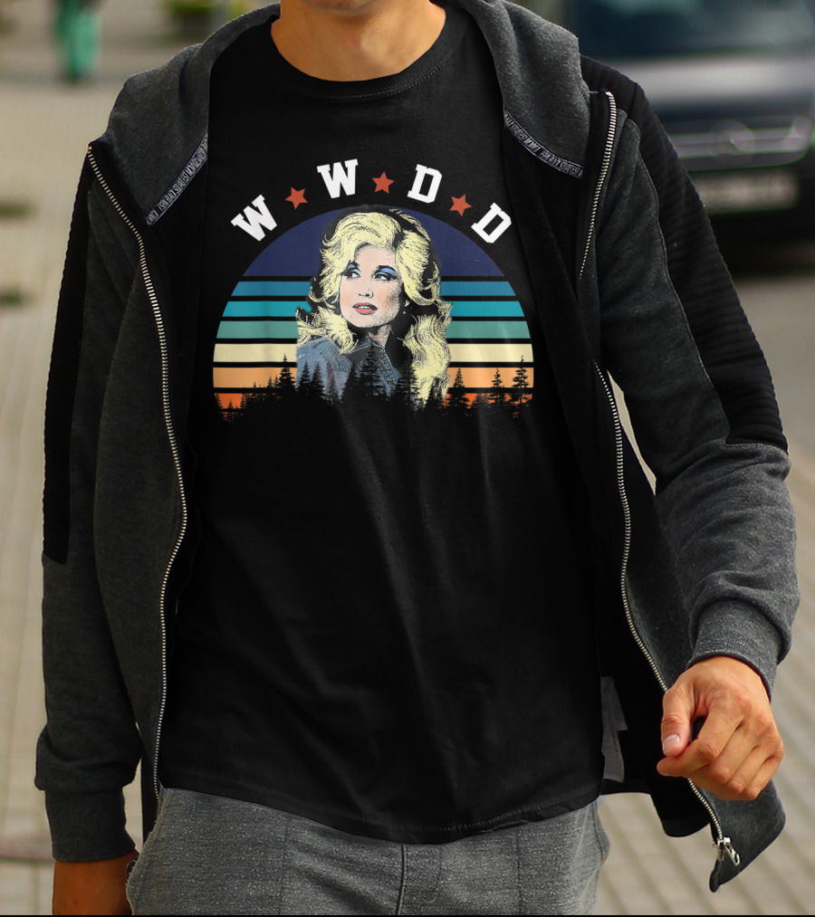 WWDD Retro Dolly Parton Striped Trees T-Shirt