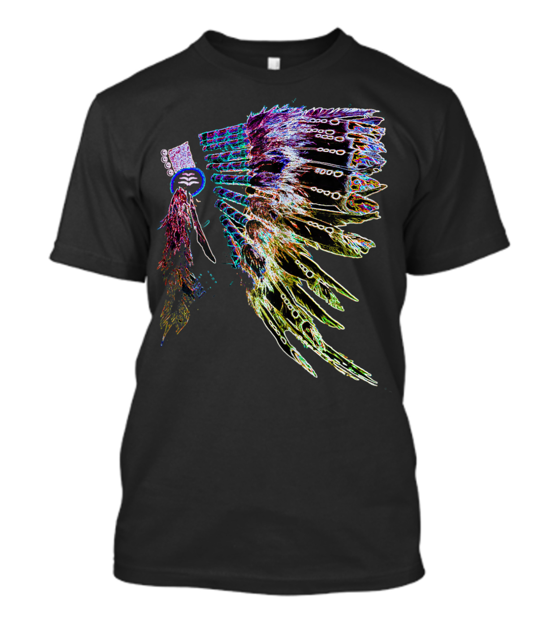 NATIVE AMERICAN HEADDRESS COLORFUL FEATHER NEON T-Shirt