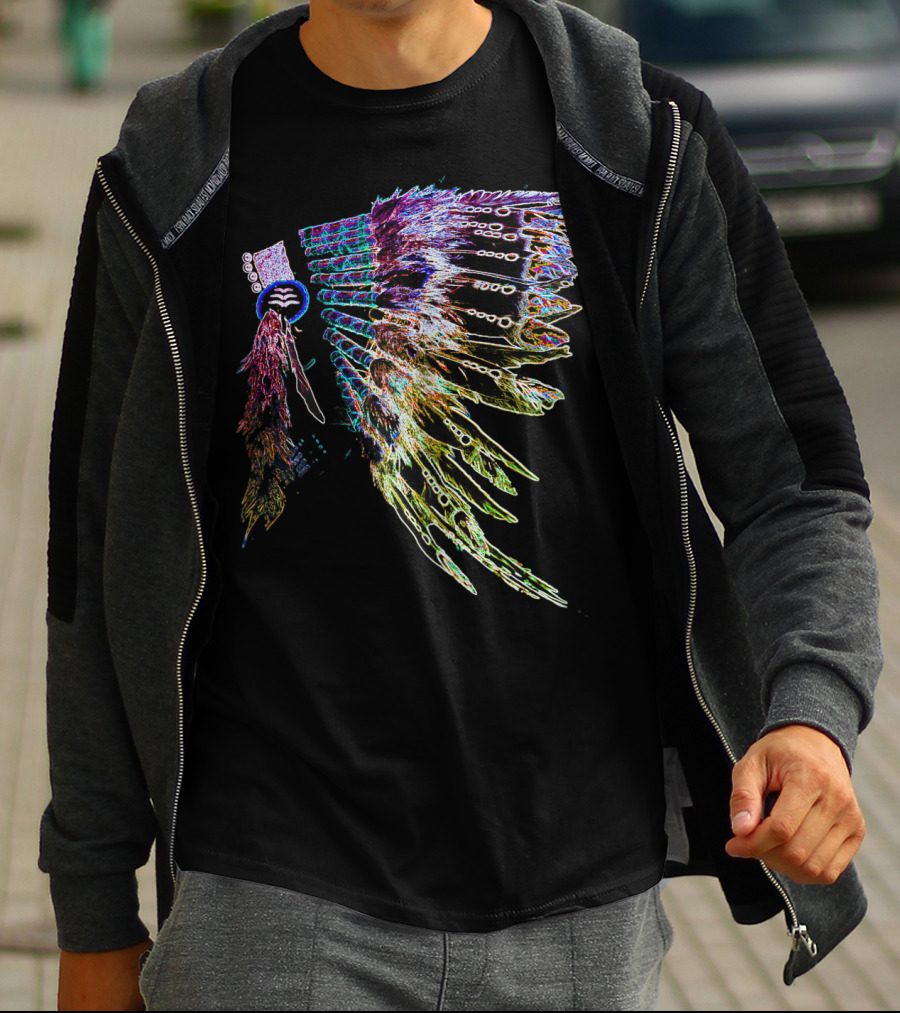 NATIVE AMERICAN HEADDRESS COLORFUL FEATHER NEON T-Shirt