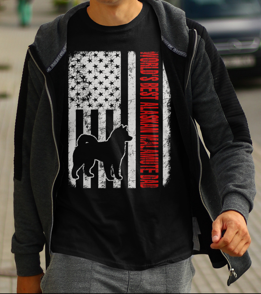 World's Best Alaskan Malamute Dad American Flag T-Shirt