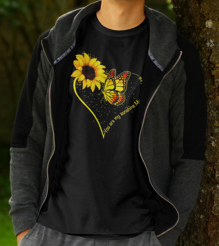 You Are My Sunshine My Only Sunshine Sunflower Butterfly Heart T-Shirt