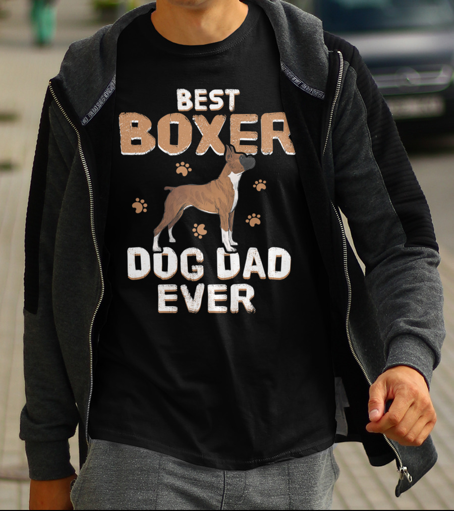 Best Boxer Dog Dad Ever Father's Day With Paw Prints For Dog Lovers T-Shirt