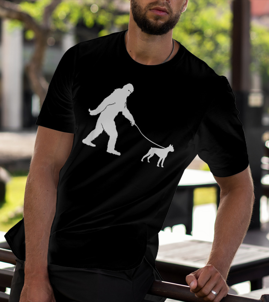 Bigfoot Sasquatch Walking Boxer Dog Lovers T-Shirt