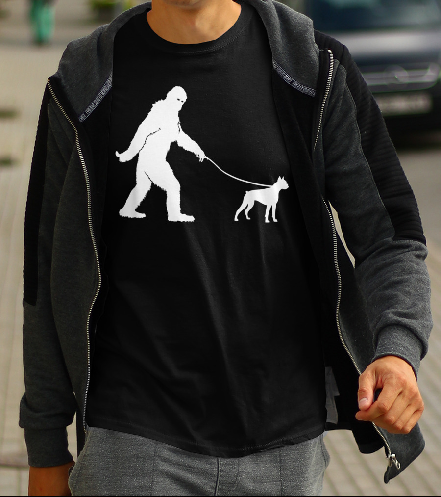Bigfoot Sasquatch Walking Boxer Dog Lovers T-Shirt