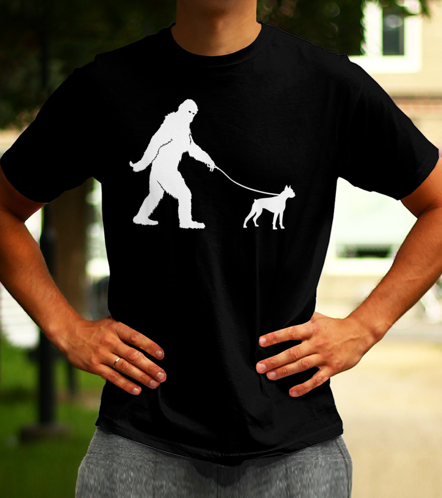 Bigfoot Sasquatch Walking Boxer Dog Lovers T-Shirt