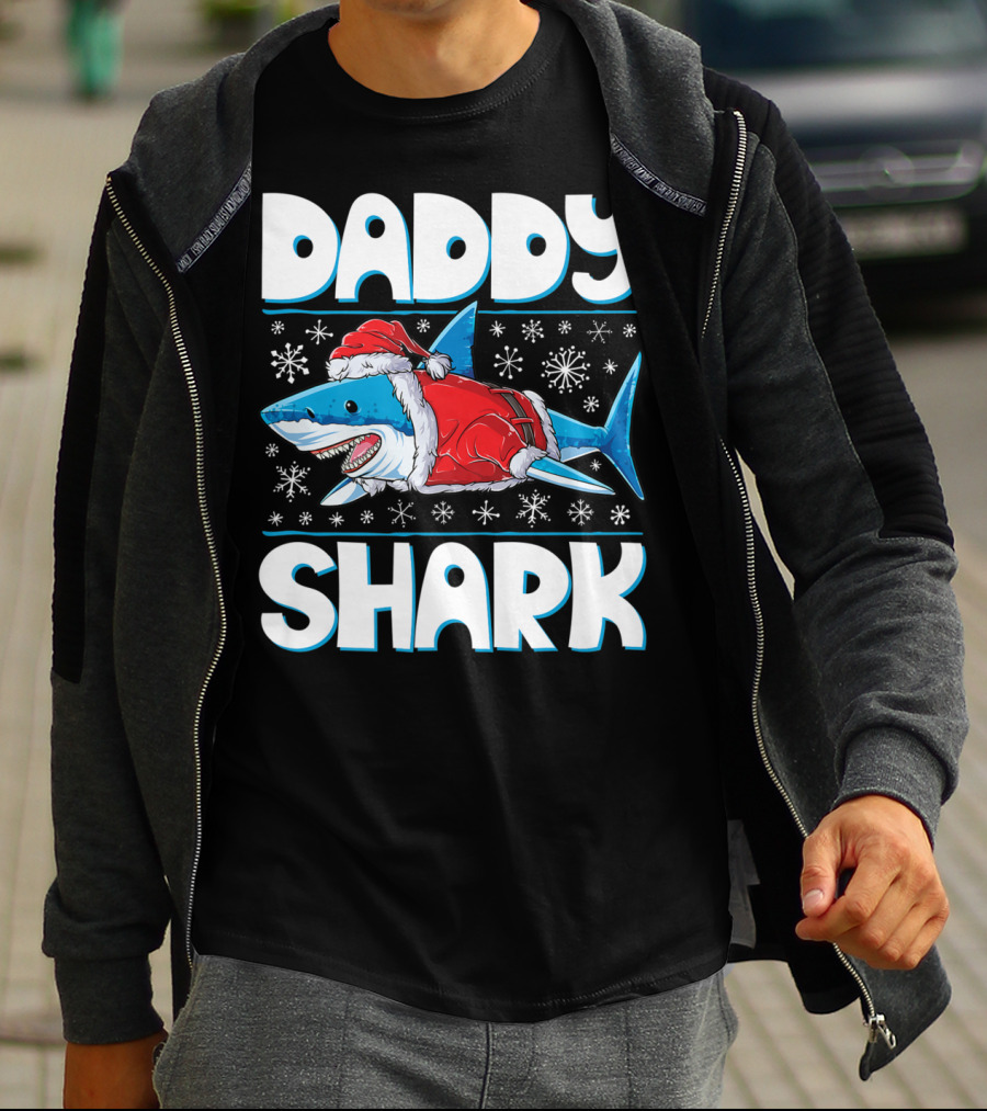 Daddy Shark Santa Christmas Snowflakes T-Shirt