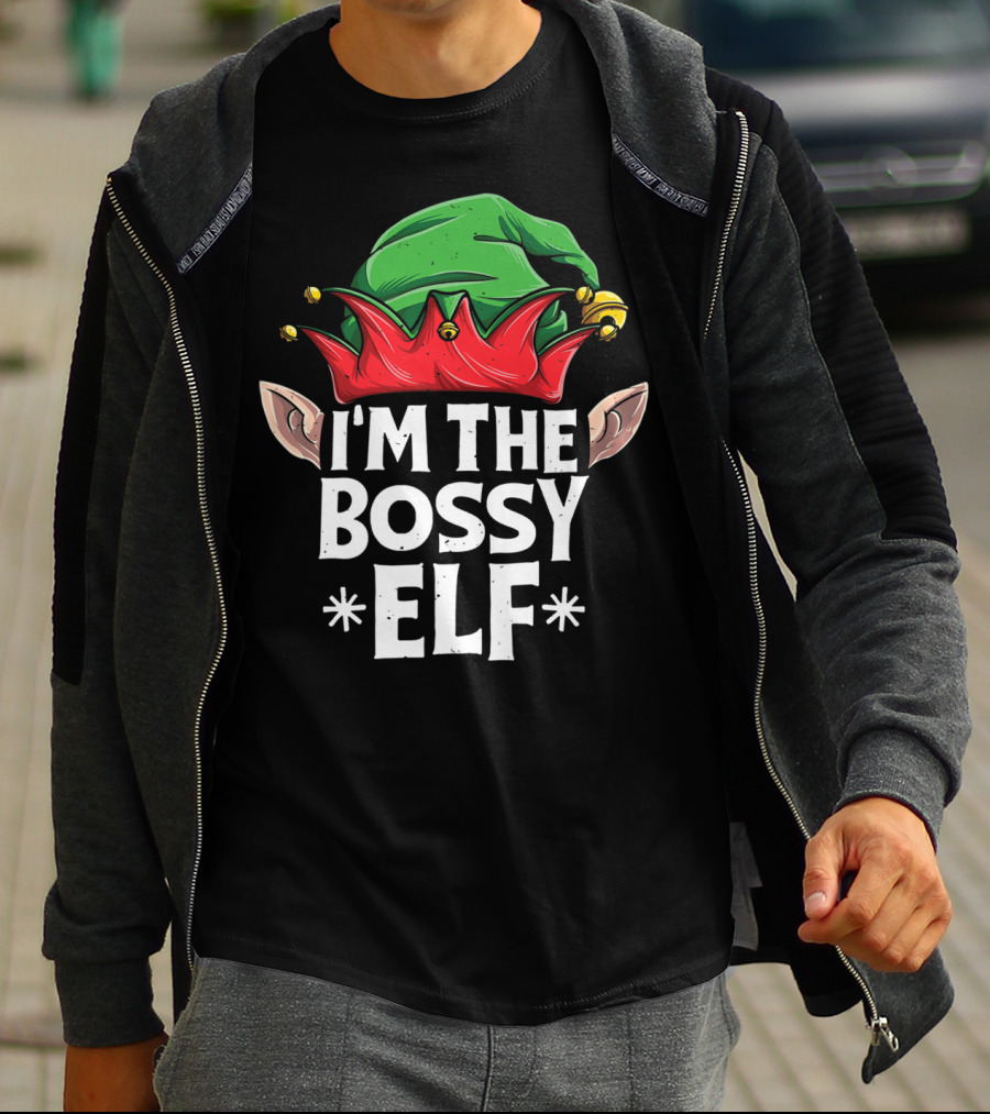 I'm The Bossy Elf Christmas Family Matching Jingle Hat Ears T-Shirt