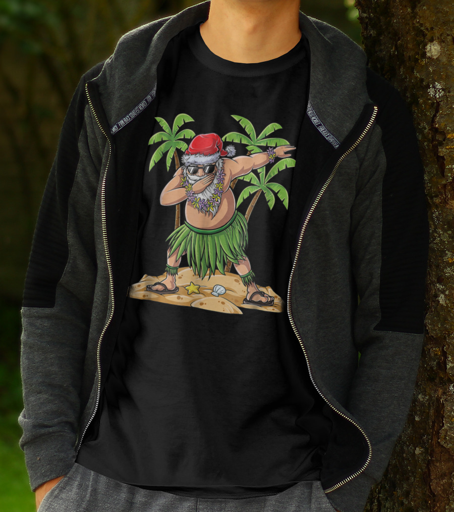 Dabbing Santa Christmas In July Kids Hawaiian Palm Trees Beach Holiday T-Shirt