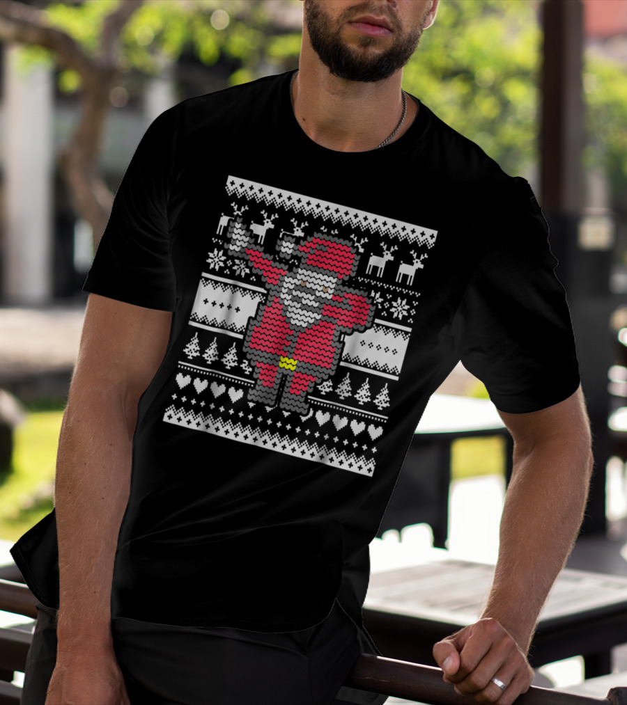Dabbing Santa Claus Ugly Christmas Sweater Pattern T-Shirt