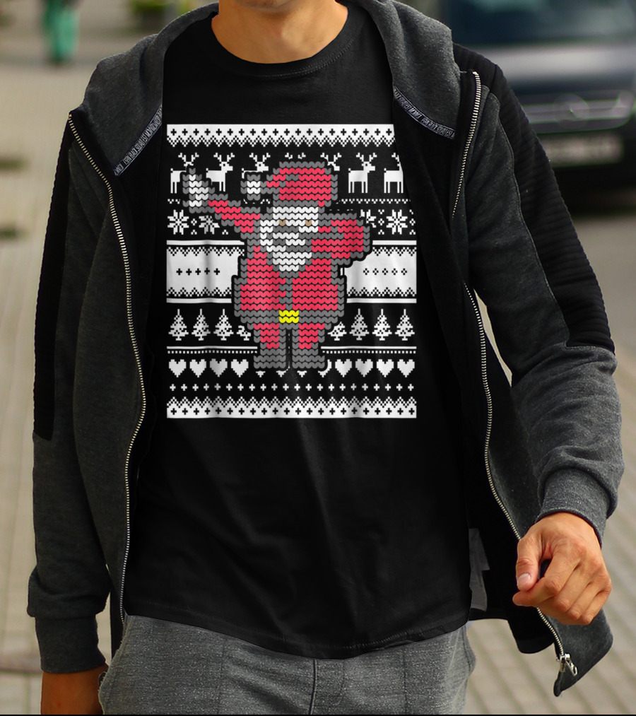 Dabbing Santa Claus Ugly Christmas Sweater Pattern T-Shirt