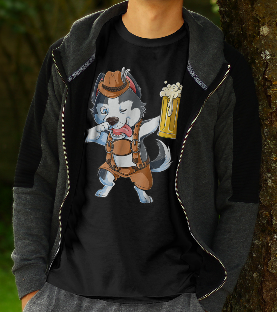 Dabbing Siberian Husky Oktoberfest Lederhosen Beer Mug T-Shirt