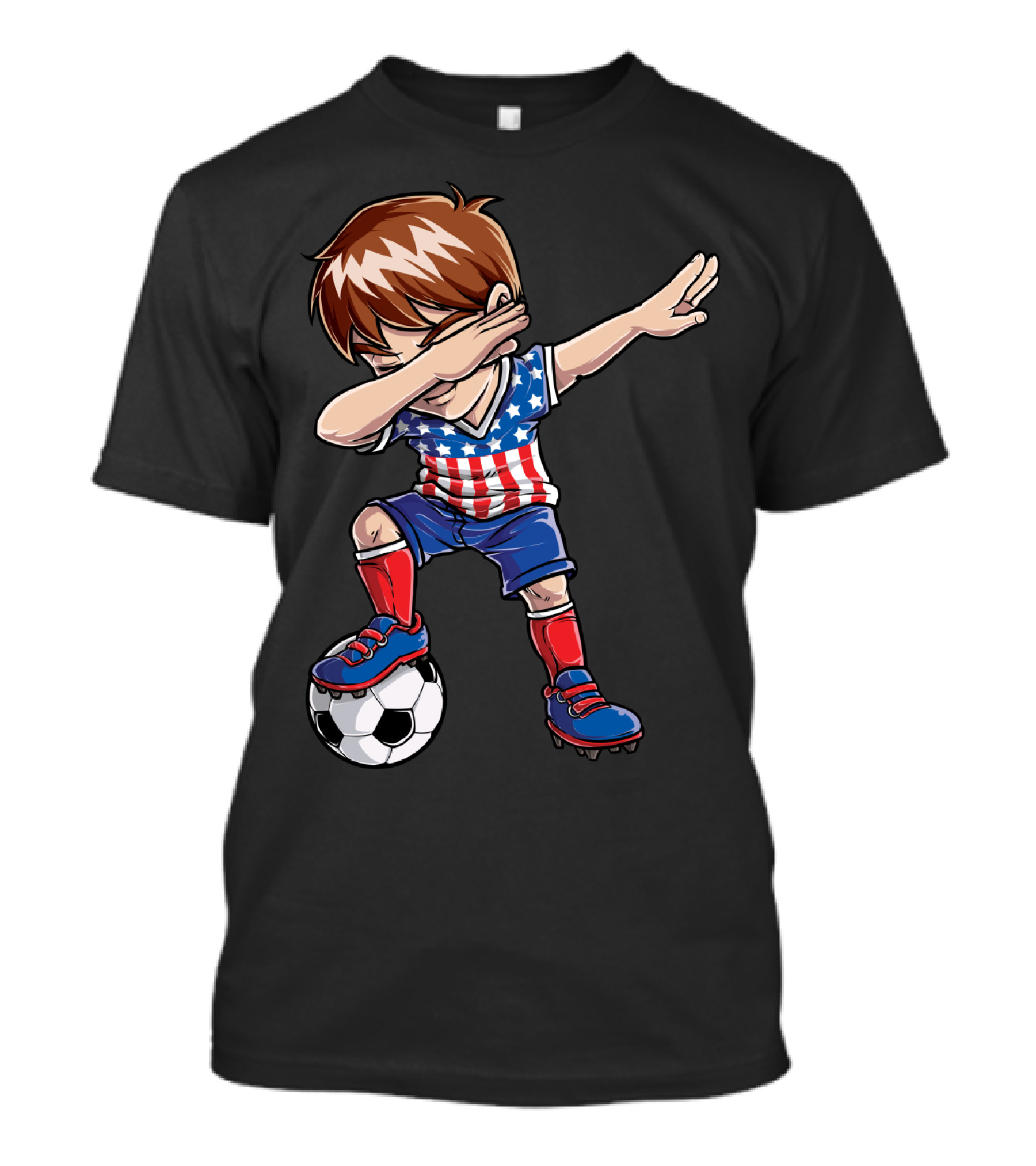 Dabbing Boy With Soccer Ball In American Flag Jersey T-Shirt