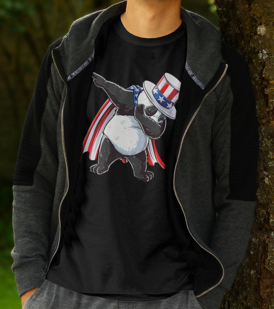 Dabbing Uncle Sam Panda Fourth Of July Red White And Blue Cape T-Shirt