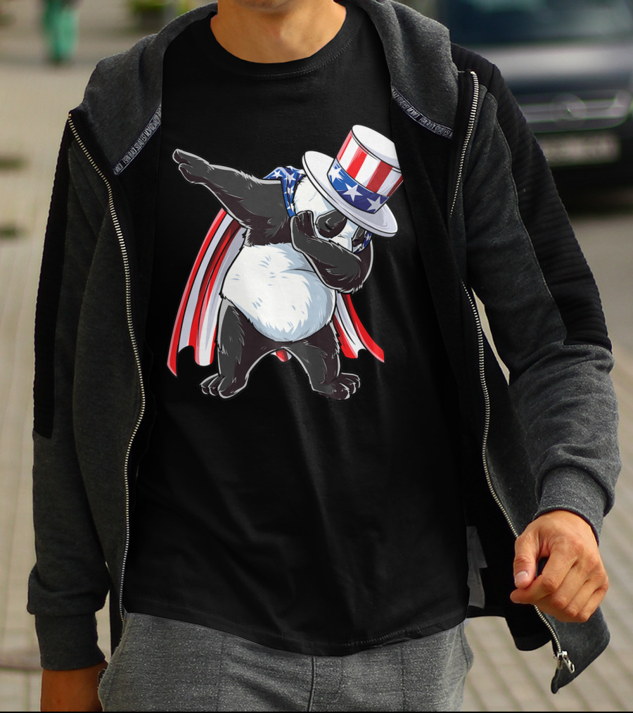 Dabbing Uncle Sam Panda Fourth Of July Red White And Blue Cape T-Shirt