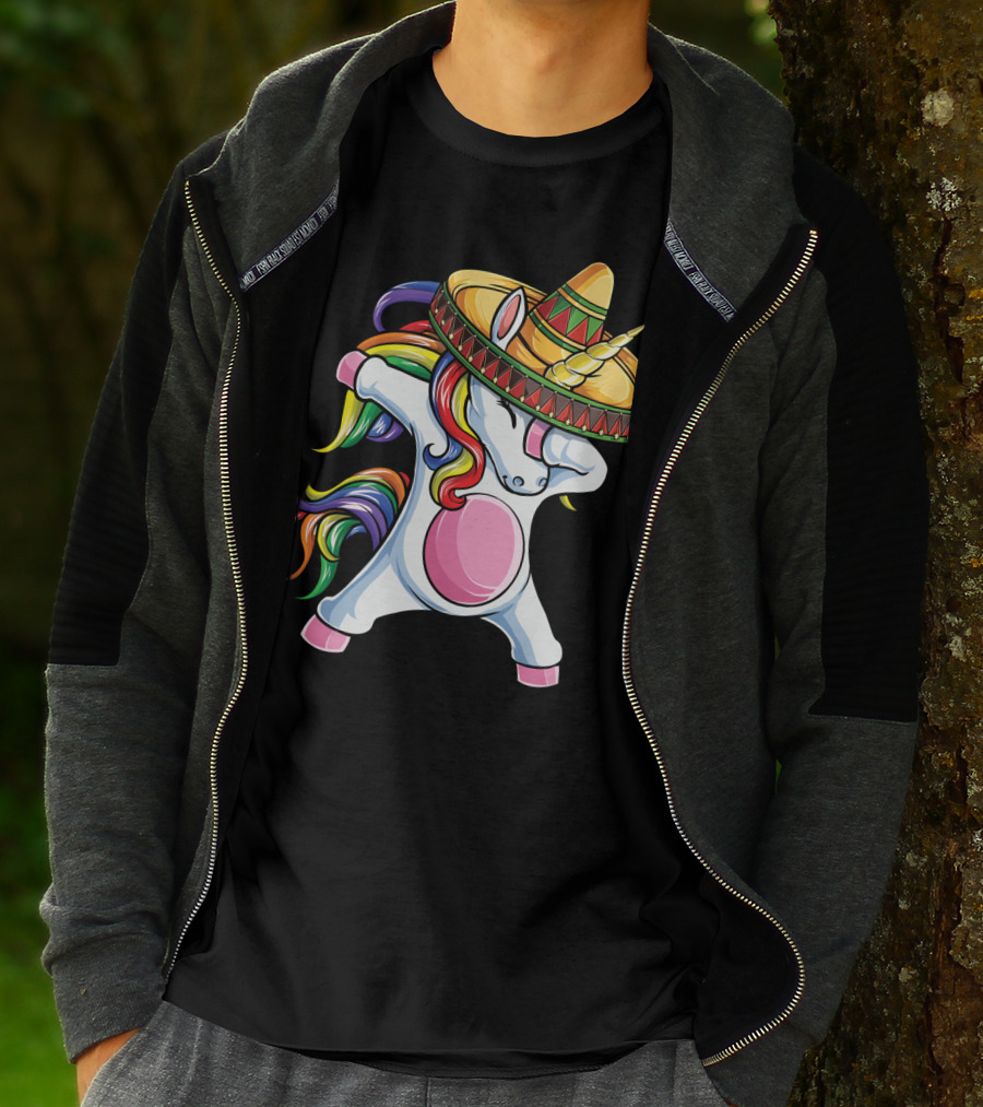Dabbing Unicorn Rainbow Sombrero Cinco De Mayo T-Shirt