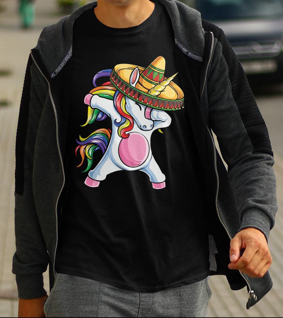 Dabbing Unicorn Rainbow Sombrero Cinco De Mayo T-Shirt