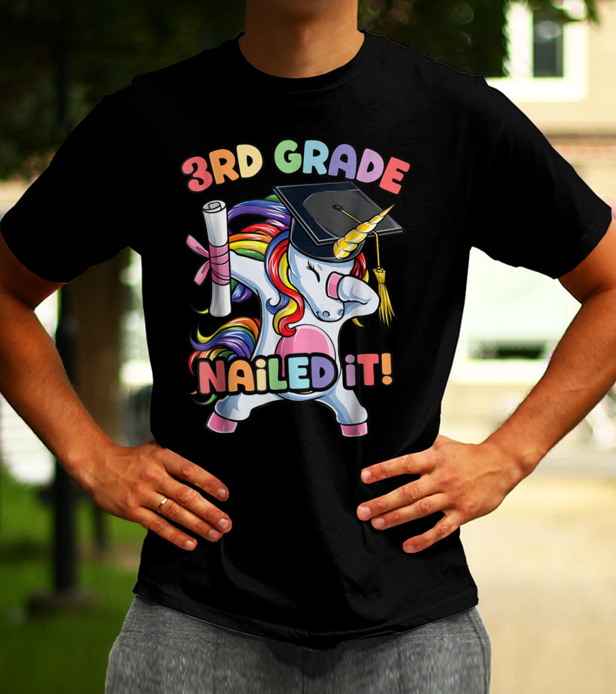 3rd Grade Nailed It Dabbing Unicorn Graduation Girls T-Shirt