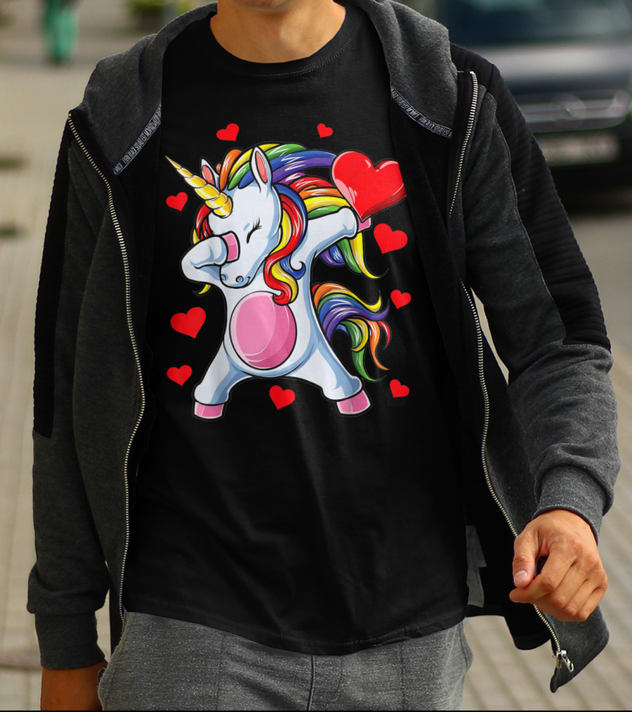 Valentines Day Dabbing Unicorn With Heart Girls T-Shirt