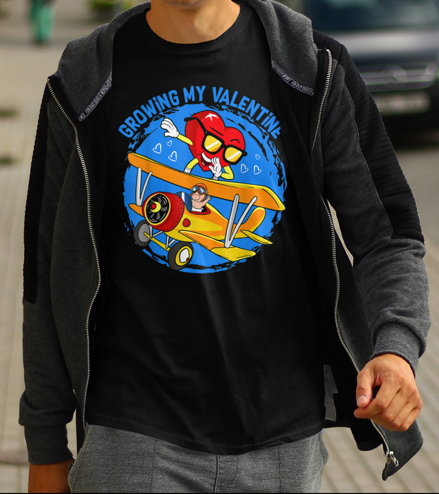 Growing My Valentine Heart Airplane Dabbing Valentine's T-Shirt