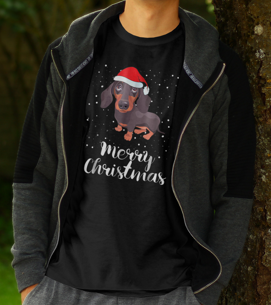 Merry Christmas Dachshund Santa Hat Family Matching Group T-Shirt