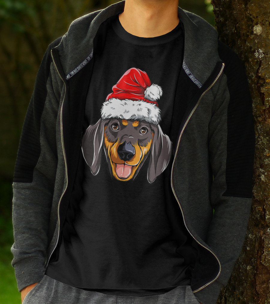 Dachshund Santa Christmas Kids Xmas Holiday Dog Cute Pup Festive Hat T-Shirt