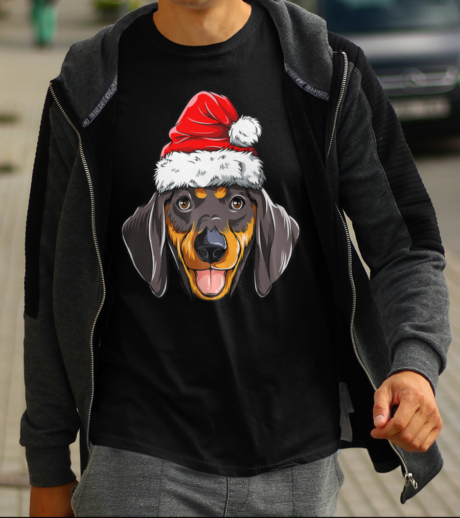 Dachshund Santa Christmas Kids Xmas Holiday Dog Cute Pup Festive Hat T-Shirt
