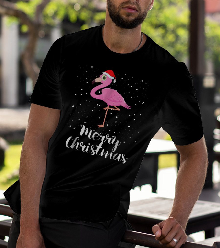 Merry Christmas Flamingo Santa Hat Family Matching Group T-Shirt