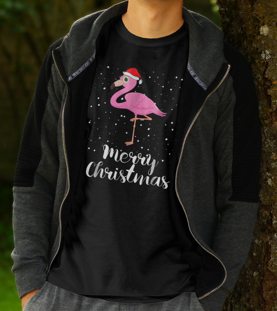 Merry Christmas Flamingo Santa Hat Family Matching Group T-Shirt
