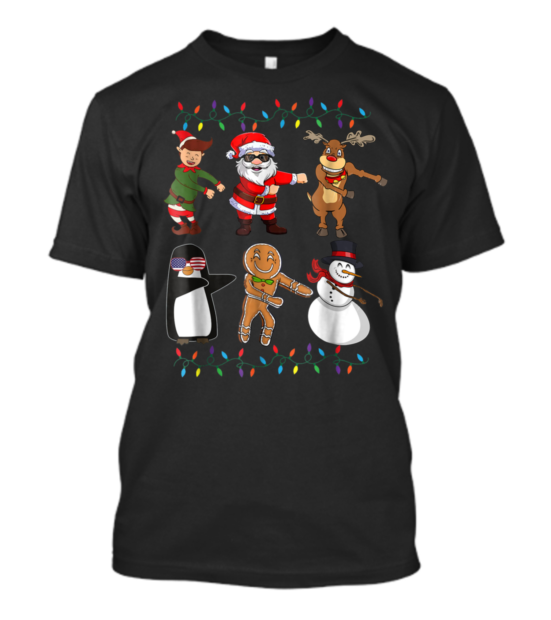 Floss Like A Boss Santa Elf Reindeer Penguin Gingerbread Snowman Christmas Lights T-Shirt