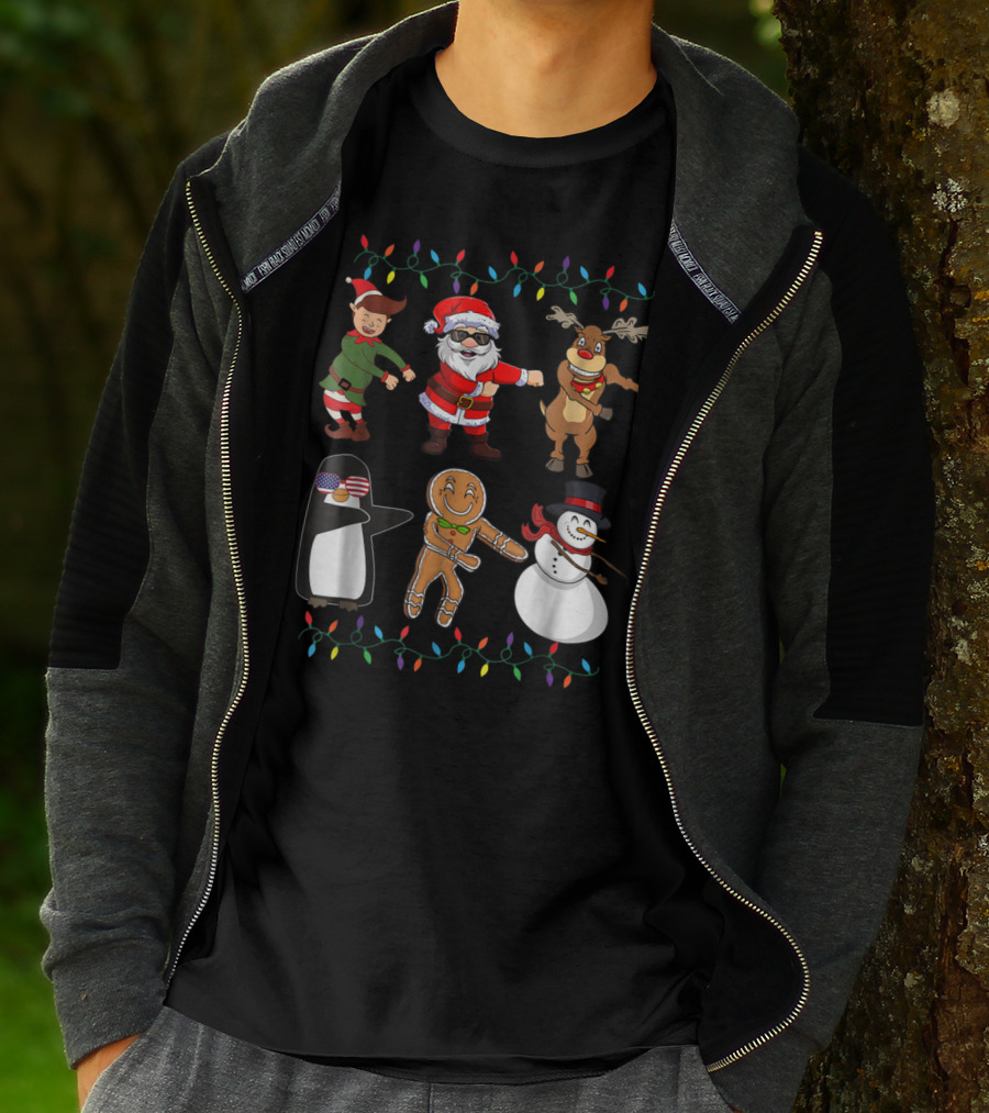 Floss Like A Boss Santa Elf Reindeer Penguin Gingerbread Snowman Christmas Lights T-Shirt