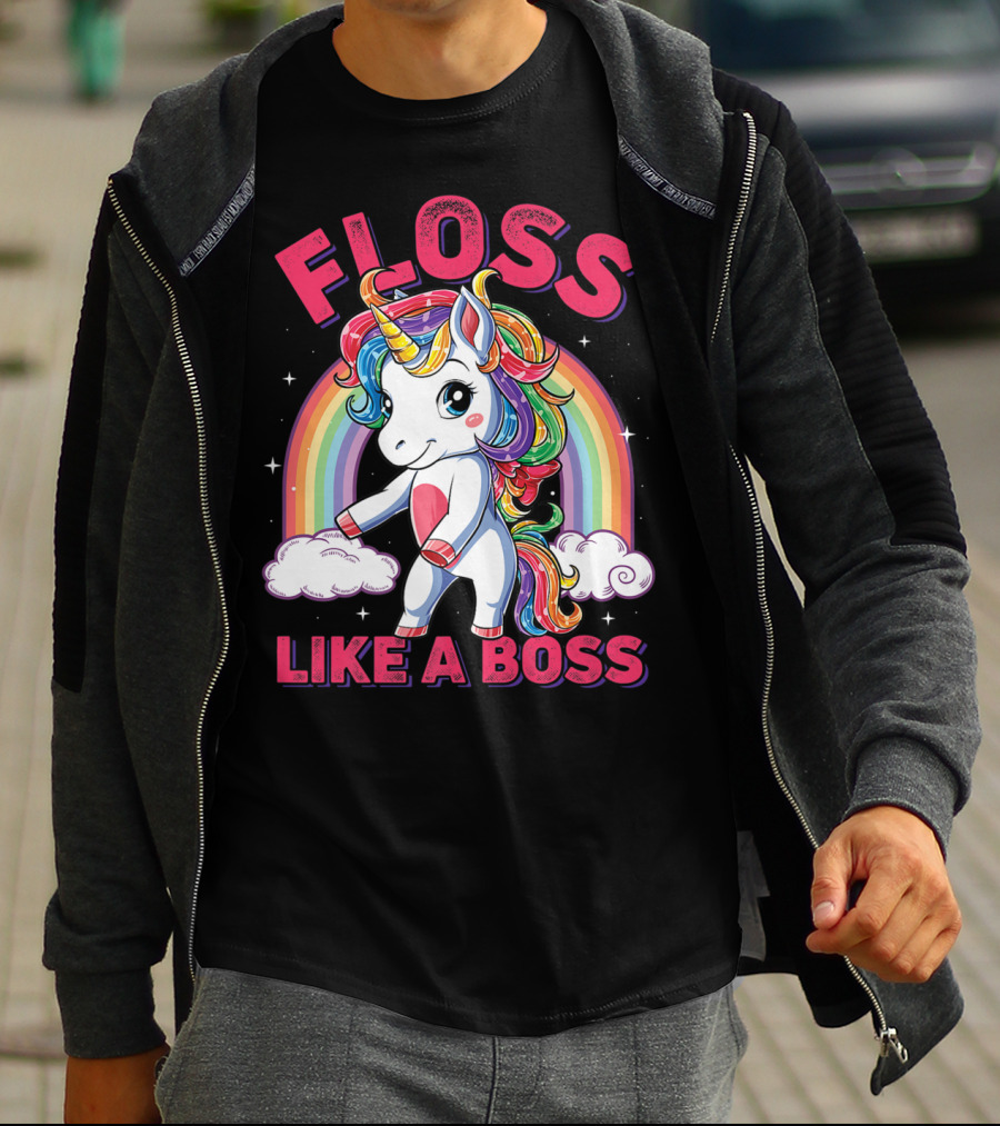 Floss Like A Boss Rainbow Unicorn Girls Squad T-Shirt