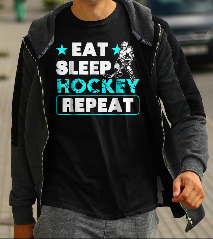 Eat Sleep Hockey Repeat Hockey Lovers Star Icon Skater T-Shirt