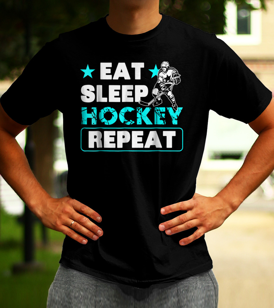 Eat Sleep Hockey Repeat Hockey Lovers Star Icon Skater T-Shirt