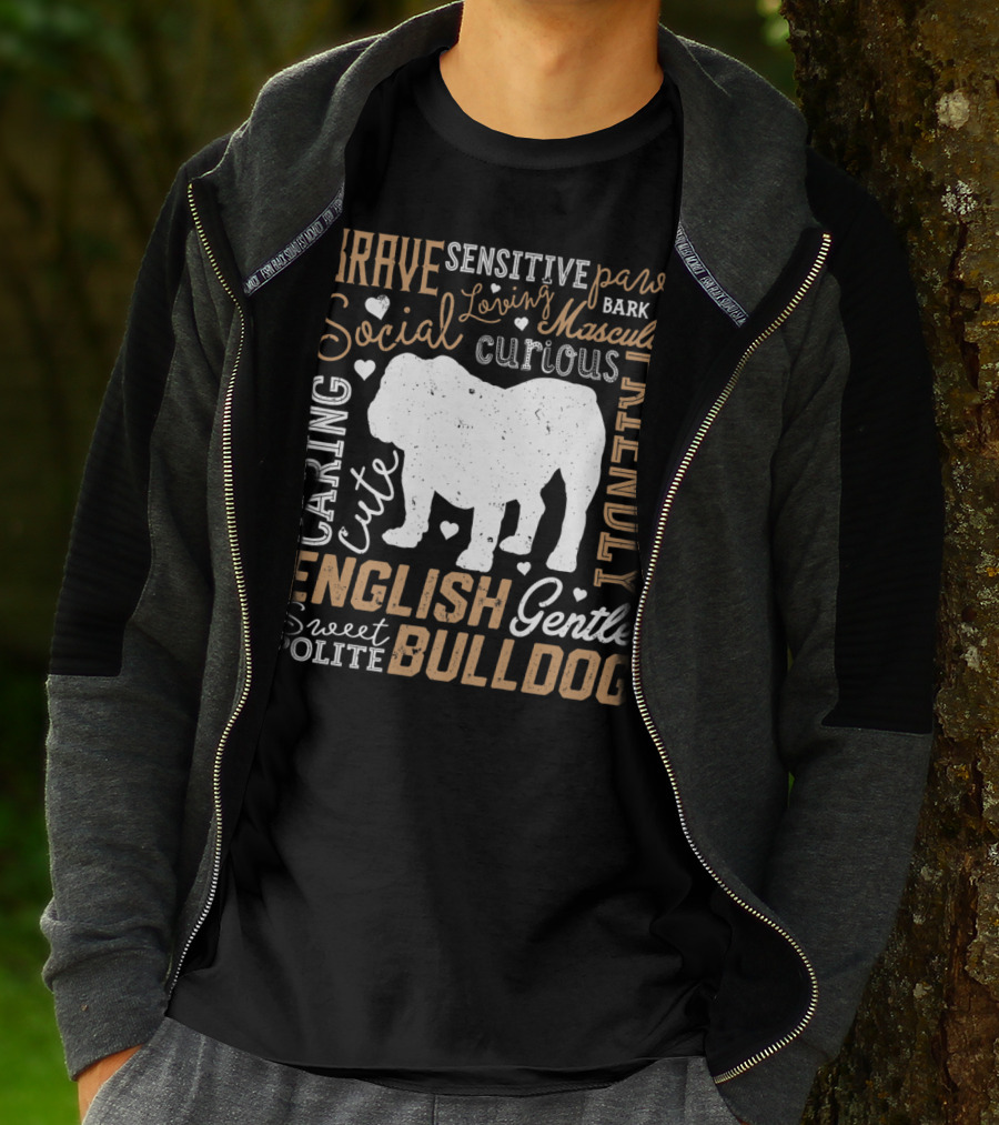 Brave Caring Cute English Bulldog Friendly Social Typography T-Shirt
