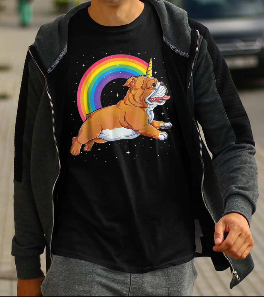 English Bulldog Unicorn Kids Space Rainbow Galaxy T-Shirt
