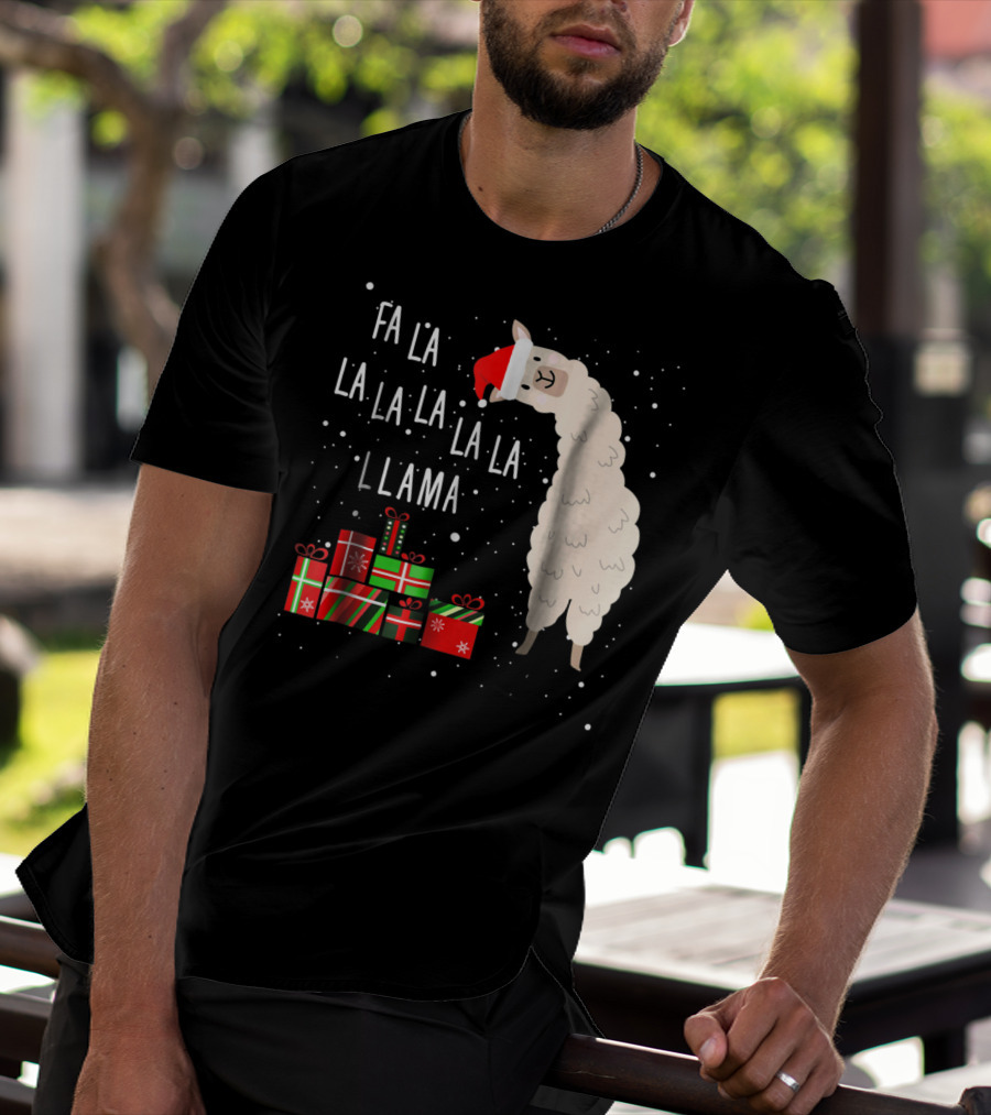 Fa La La La La La Llama Christmas Gifts Santa Hat T-Shirt