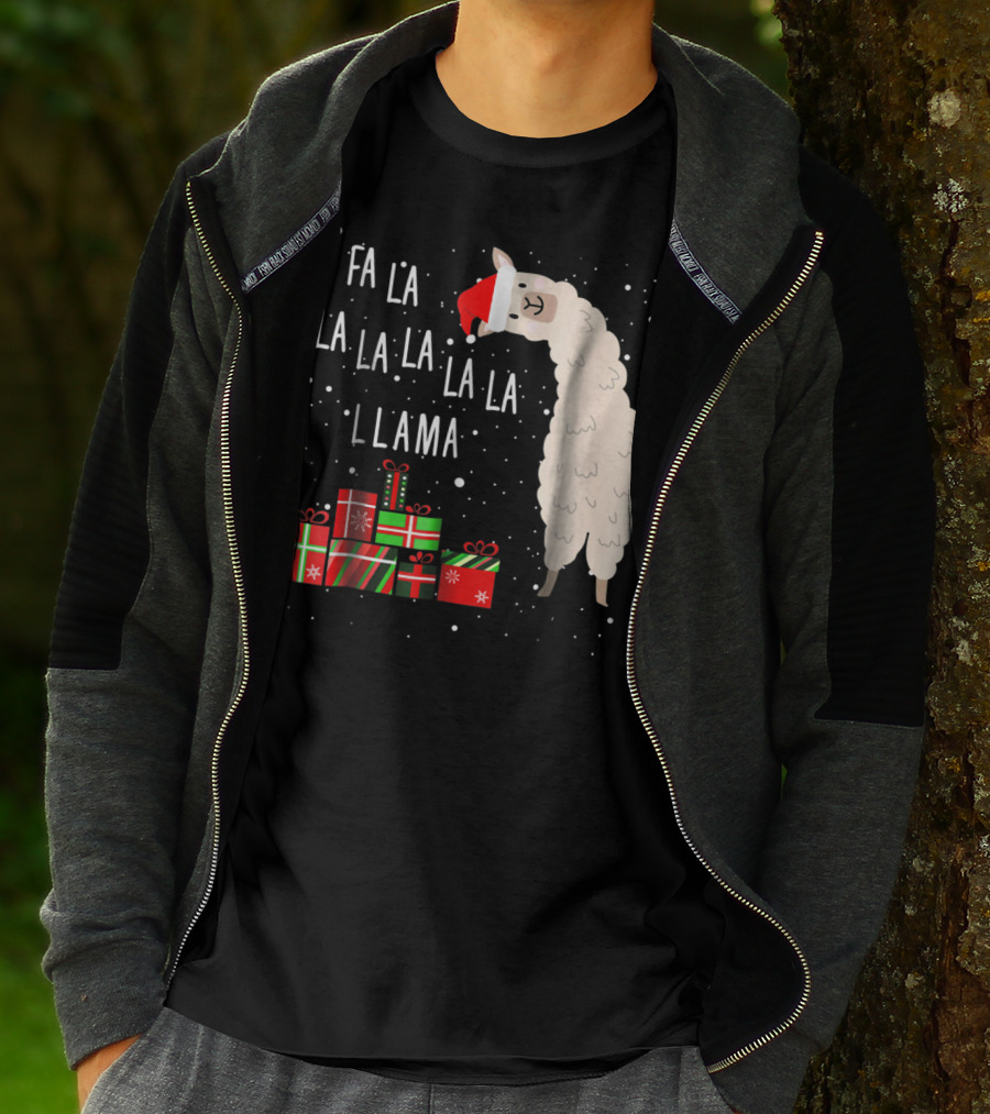 Fa La La La La La Llama Christmas Gifts Santa Hat T-Shirt