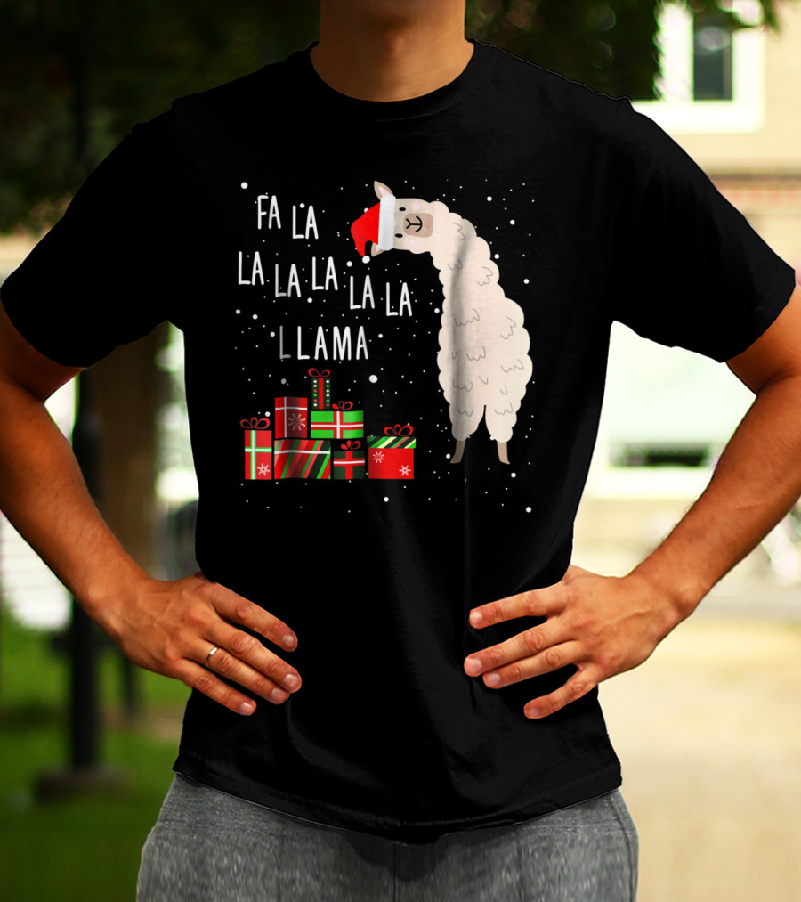 Fa La La La La La Llama Christmas Gifts Santa Hat T-Shirt