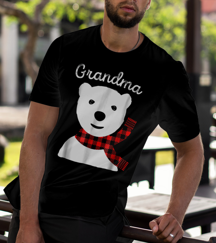 Family Matching Christmas Grandma Bear With Plaid Scarf T-Shirt