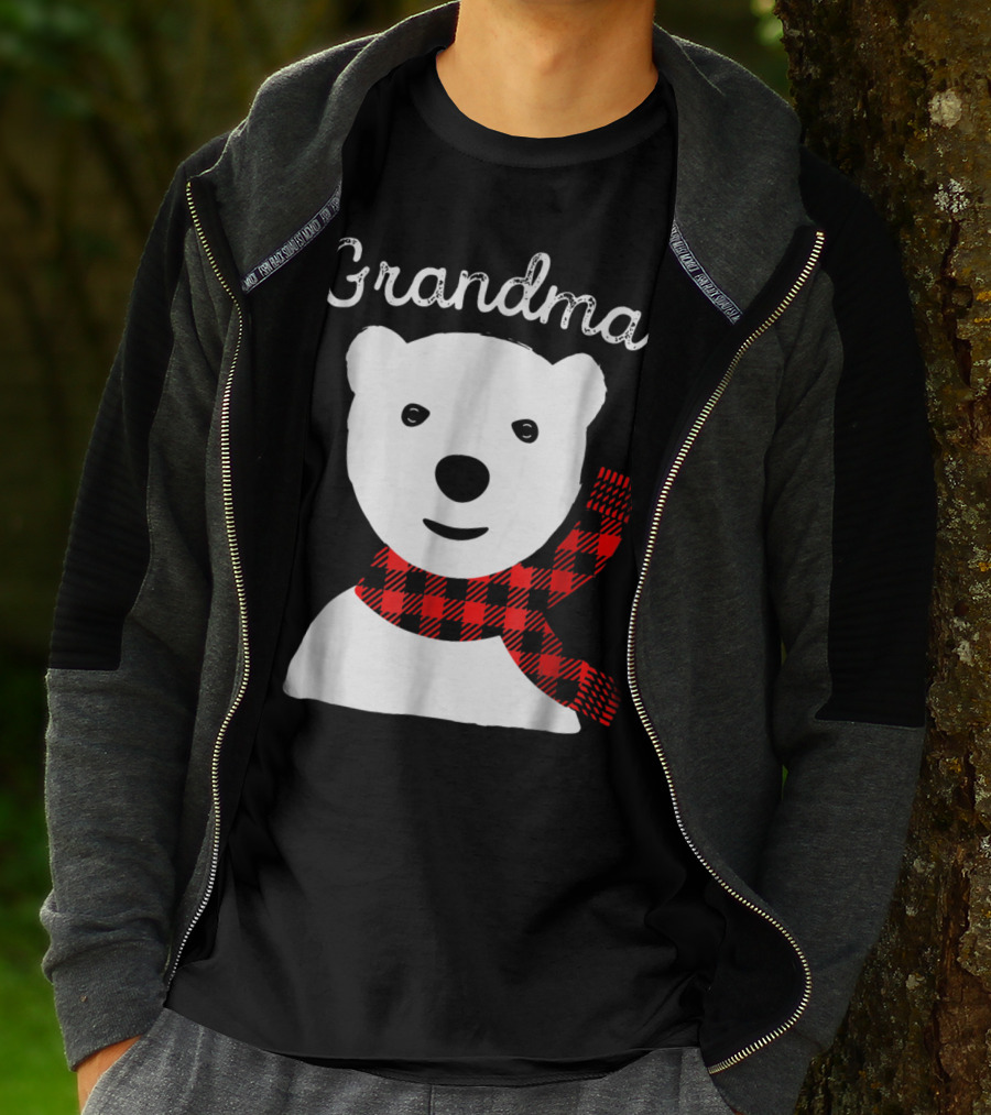 Family Matching Christmas Grandma Bear With Plaid Scarf T-Shirt