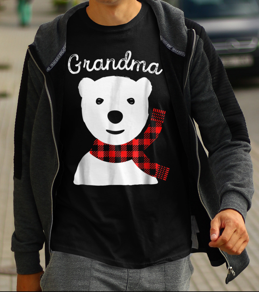 Family Matching Christmas Grandma Bear With Plaid Scarf T-Shirt