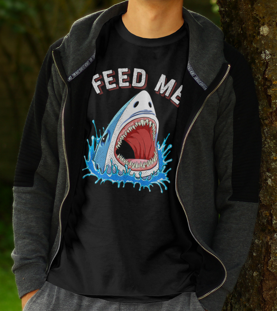 Feed Me Shark Head Lover Jawsome Ocean Splash T-Shirt