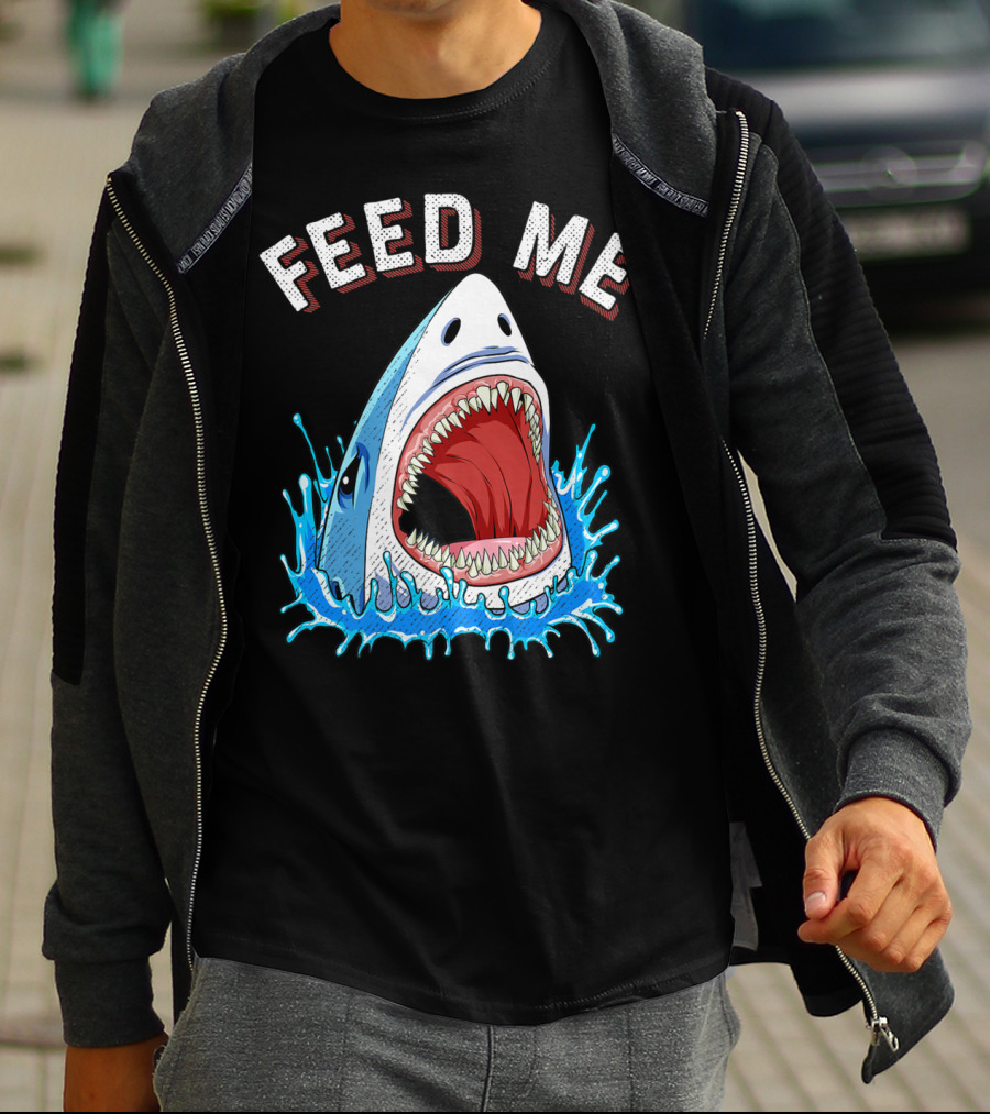 Feed Me Shark Head Lover Jawsome Ocean Splash T-Shirt