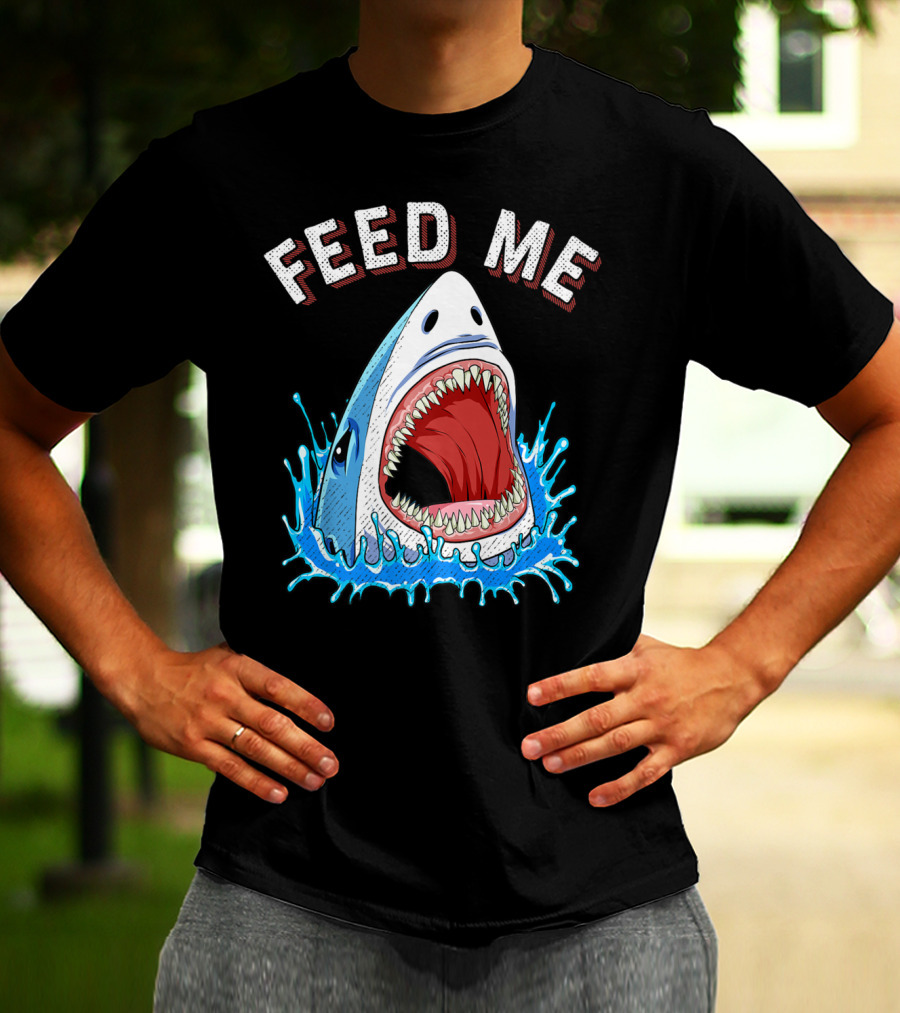 Feed Me Shark Head Lover Jawsome Ocean Splash T-Shirt