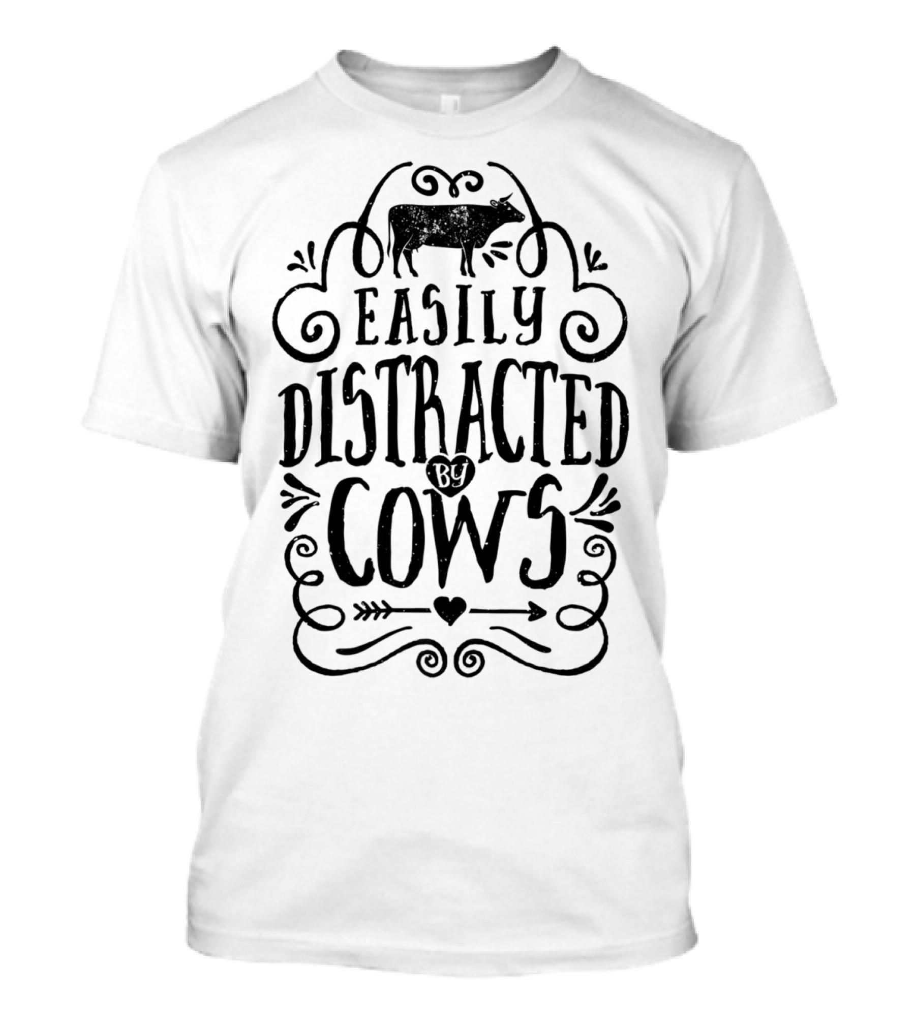 Easily Distracted By Cows Cow Farmer Funny T-Shirt