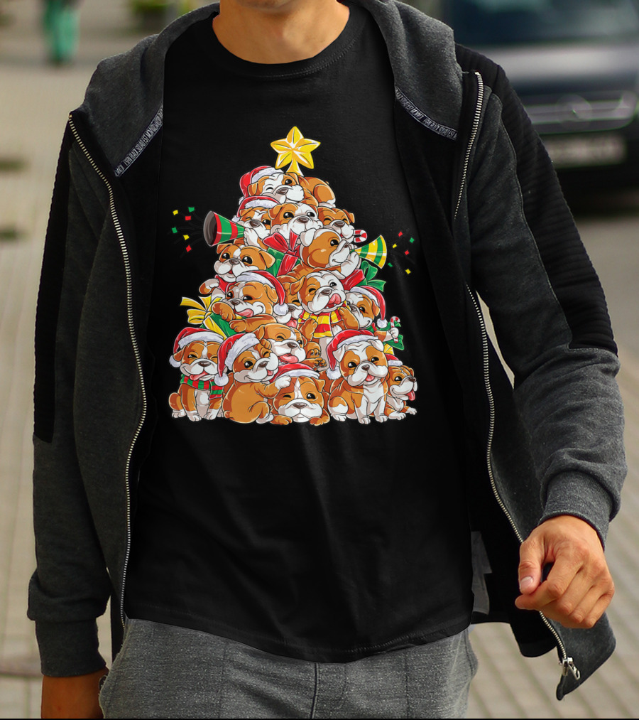 English Bulldog Christmas Tree Holiday Festive Boys T-Shirt