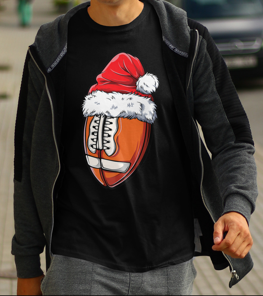 Football Ball Santa Hat Christmas Boys Xmas Football T-Shirt