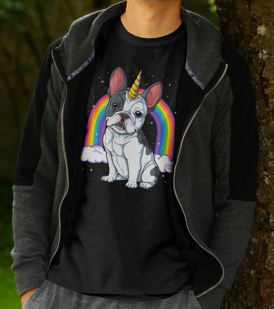 French Bulldog Unicorn Rainbow Space Galaxy Kids T-Shirt