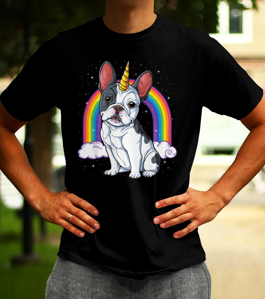French Bulldog Unicorn Rainbow Space Galaxy Kids T-Shirt